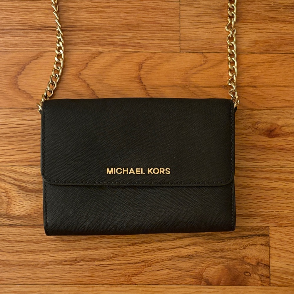 Michael Kors Black Crossbody with Gold Chain